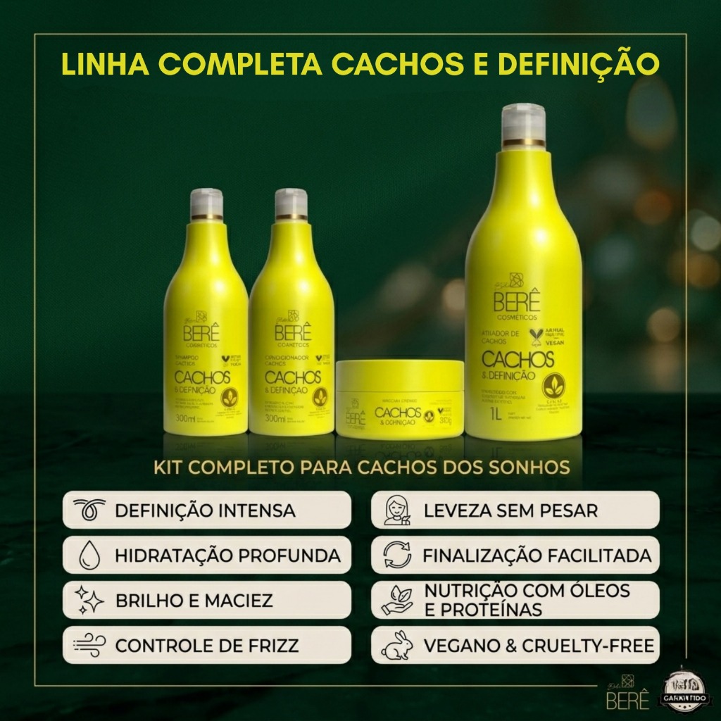 Kit Cachos e Definição 300ml + Ativador de Cachos 1L CREME DE PENTEAR PROFISSIONAL VEGANO LIBERADO