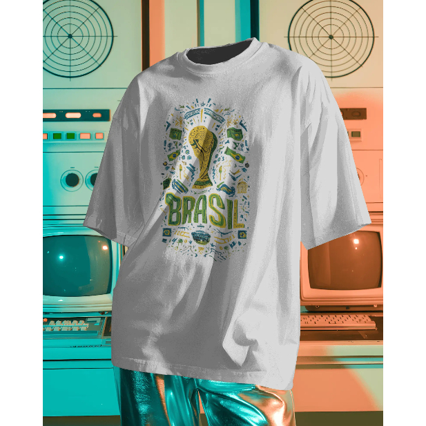 Camiseta BRASIL Copa Troféu Futebol Seleção Brasileira Streetwear Oversized e Básica 100% Algodão