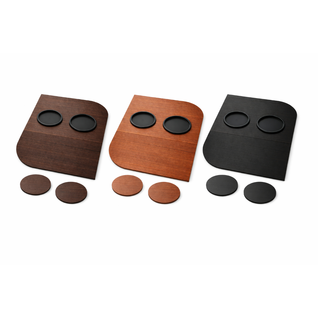 Esteira para Sofá Porta Copo MDF – Formato Folha | Cores Tabaco, Preto e Nogueira