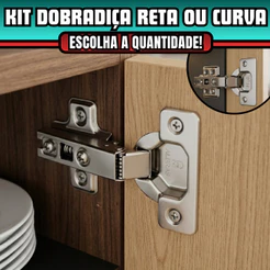 Kit Dobradiça Com Amortecedor Calço Fixo Para Armários e Móveis Reta e Curva Com Parafuso - 35mm
