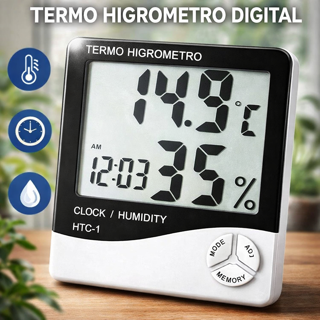Termo Higrometro Digital Maxima Minima Temperatura Umidade Relogio Alarme Interno Externo Sensor