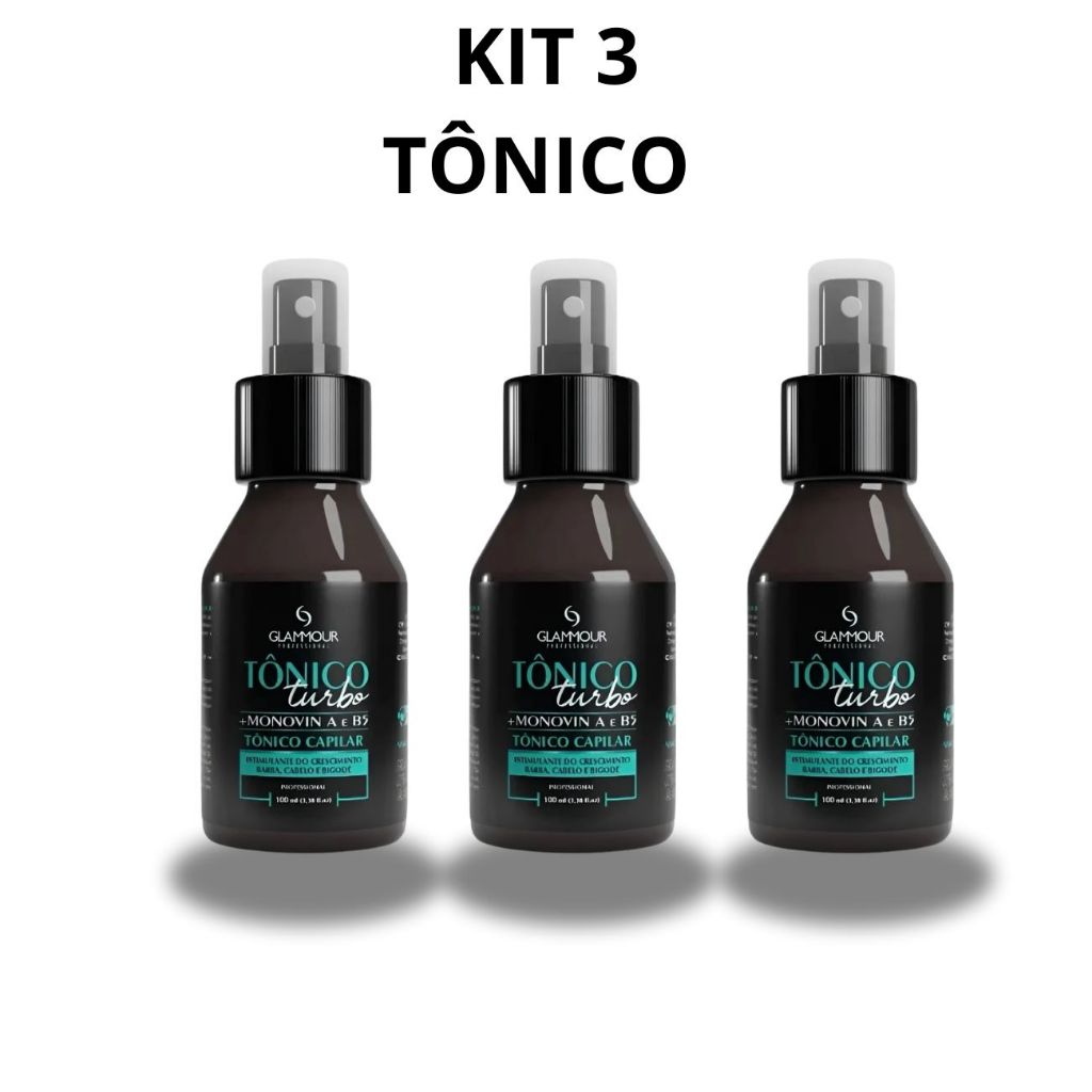 Kit 1,2 e 3 Tônico Turbo Crescimento Capilar 100ml Fortalecimento Antiqueda Estimula Crescimento Cabelo e Barba Forte