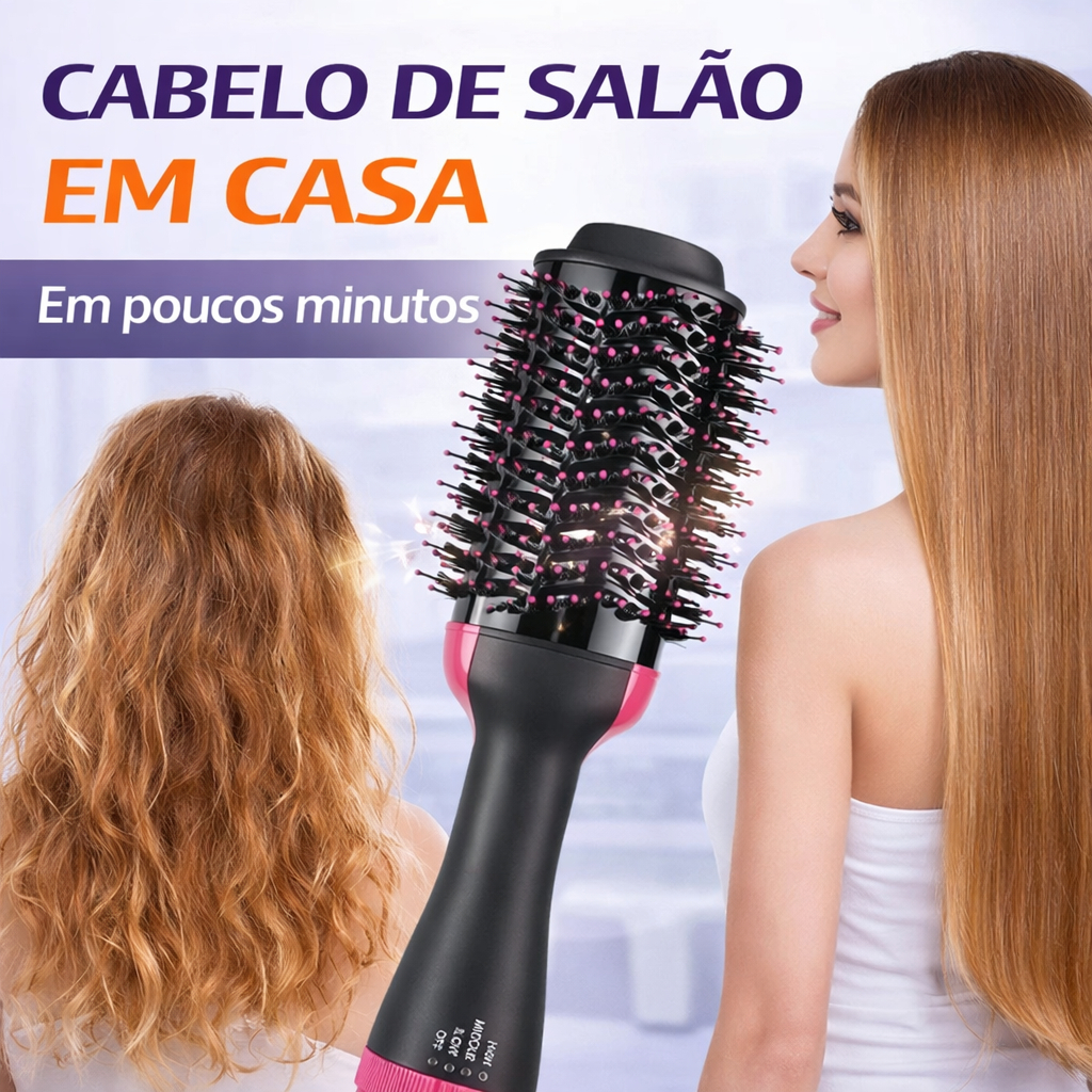 Escova Secadora 3 em 1 110V Profissional Íons Negativos Seca Alisa Modela Cabelo 1000W