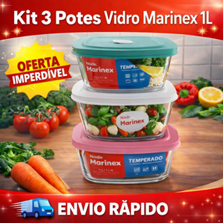 Kit 3 Potes Marinex 1L Com Tampa Plástica Resistente Vidro Facilita Original ENVIO IMEDIATO em Oferta na Shopee