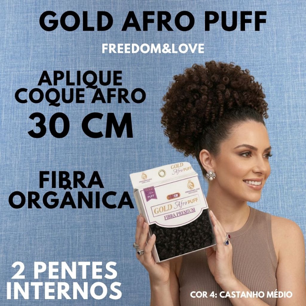 Afro Puff Gold - 30cm - Cabelo Cacheado - aplique coque afro - Freedom&love