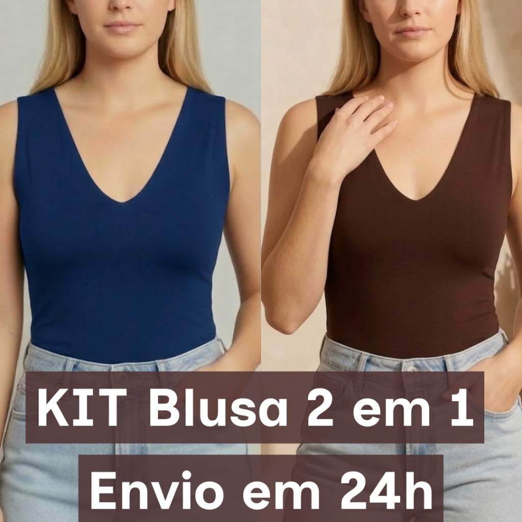 KIT Blusa 2 em 1 Duas Formas de Usar Gola V e Gola Redonda Elegante Versátil Confortável para Dia a Dia e Ocasiões
