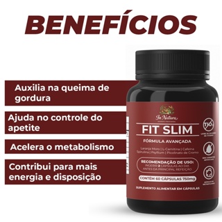 Fit Slim 60 Capsulas por Pote • Suplemento Alimentar com Cafeína 200mg • Energia para o Dia. em Oferta na Shopee