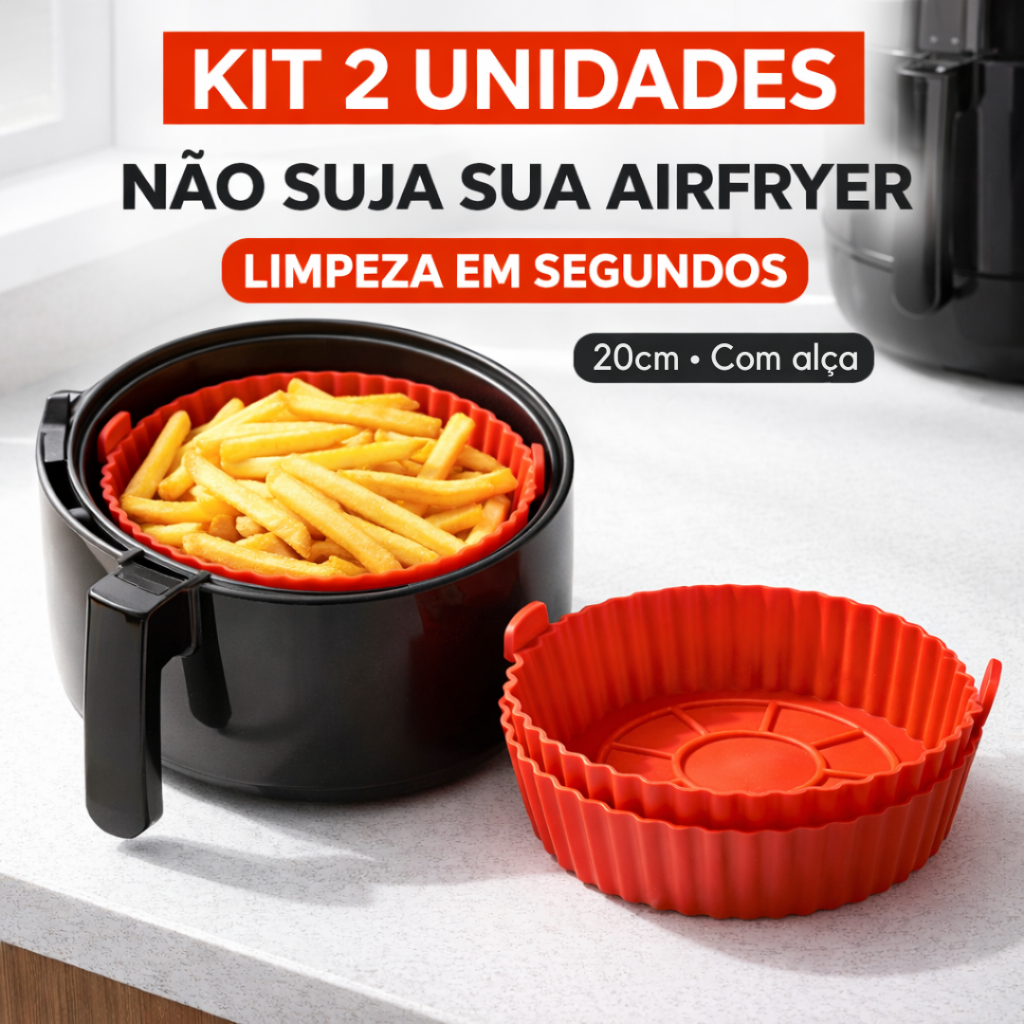 Kit 1|2|3 - Forma Redonda de Silicone 20cm para Air Fryer | Fácil Limpeza | Reutilizável 3-6L