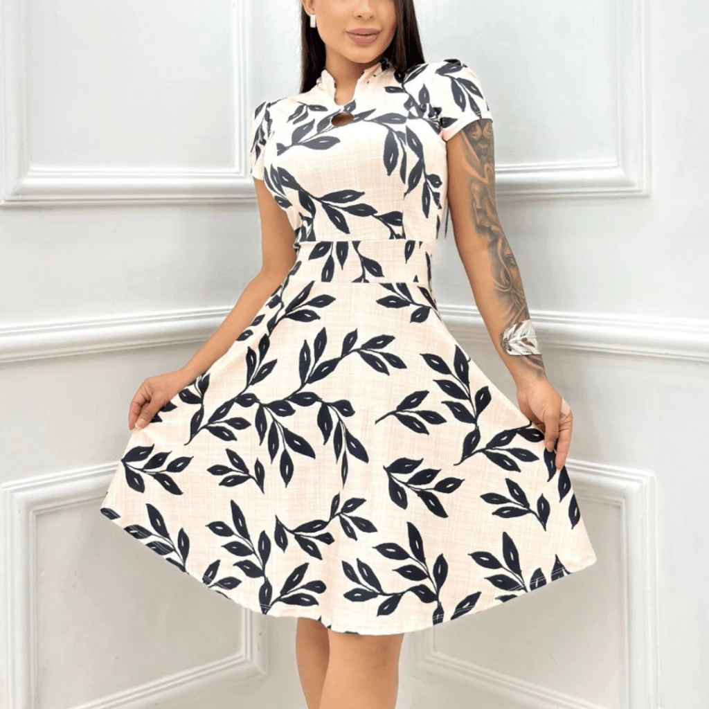 Vestido Feminino Estampado Rodado Soltinho - Moda Evangélica Elegante Sofisticada — imagem 1