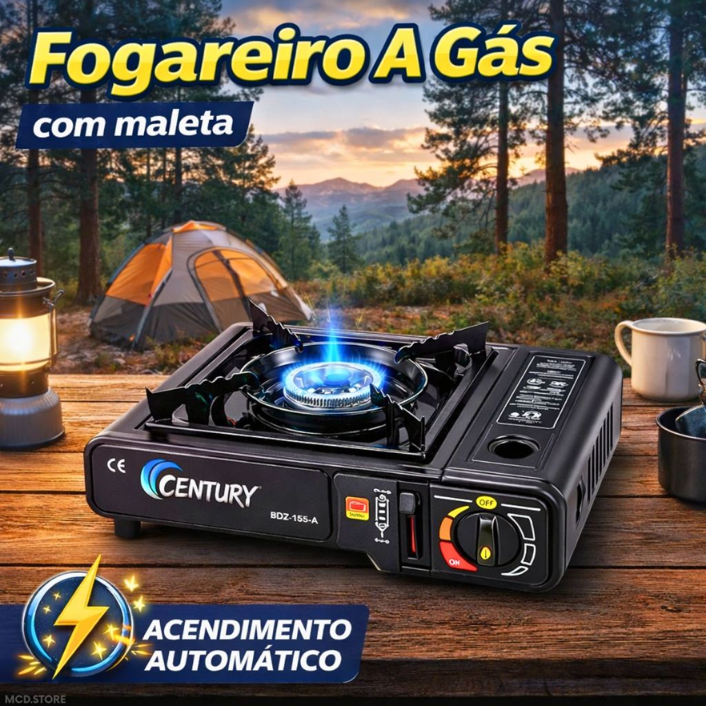 Fogareiro Fogão A Gás c/ Maleta Portátil 1 Boca Acendimento Automático Camping  Cozinha Viagem Trilhas Transporte