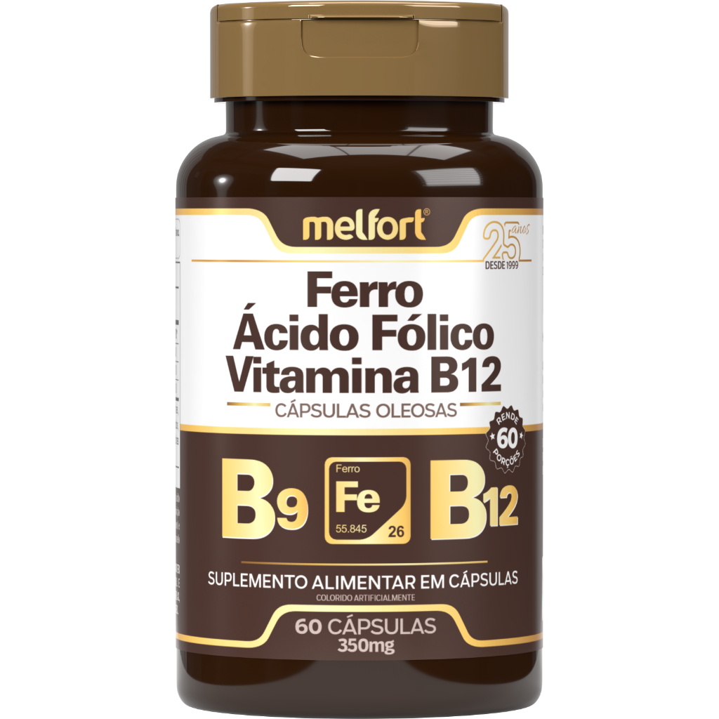 Ferro + Ácido Fólico + Vitamina B12 (60 cápsulas) - Melfort