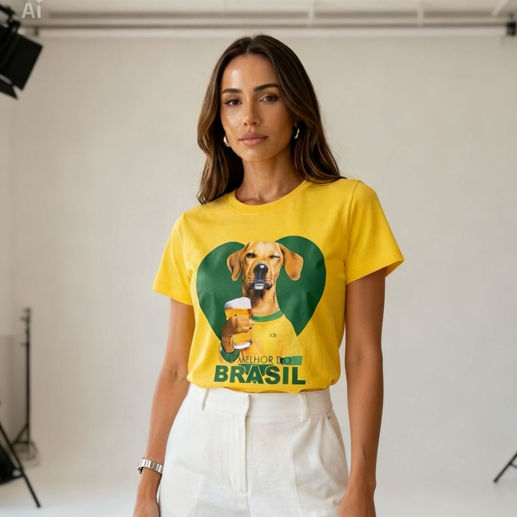 T-Shirt Brasil Caramelo estampado algodão manga curta copa do mundo | blusa tendencia 2026 premium
