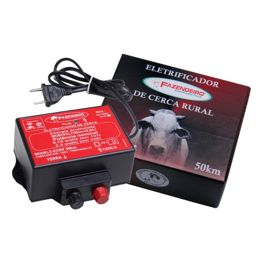 Fazendeiro Eletrificador Cerca Elétrica Rural 50km Bivolt 0.6J 8000V
