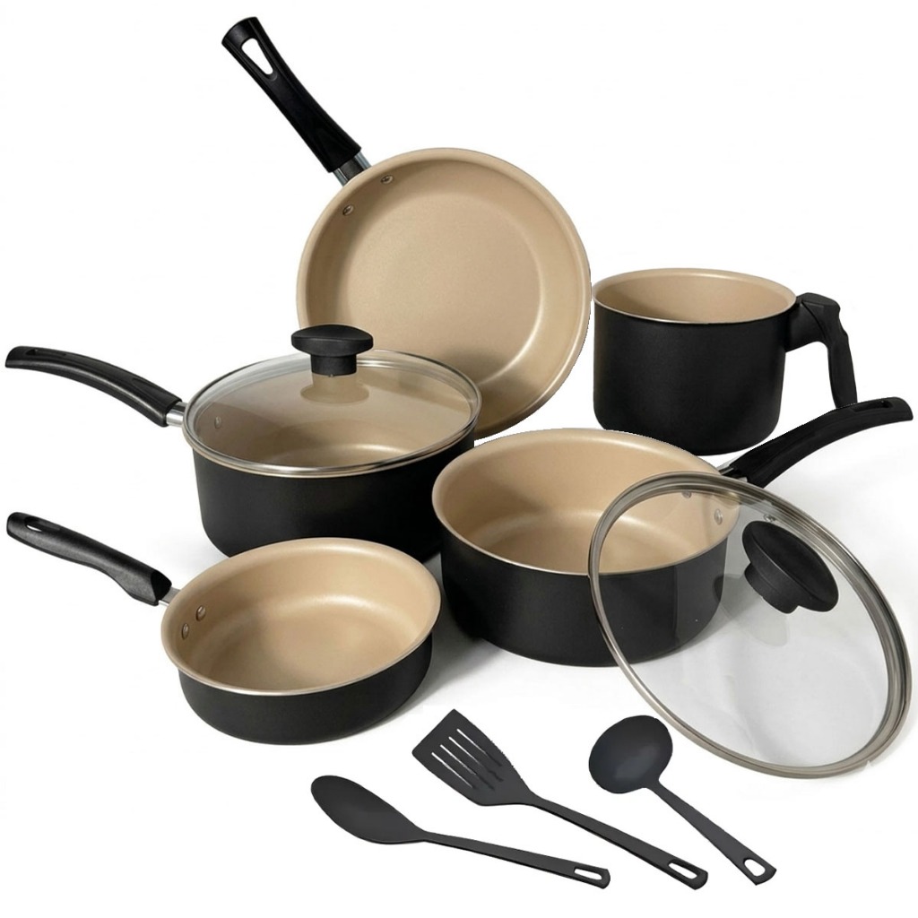 Imagem Jogo de Panelas 8 Peças Conjunto Kit Teflon Antiaderente Frigideira Caçarola