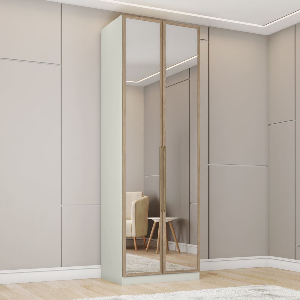 Guarda-Roupa Modulado 2 Portas Cabideiros e Prateleiras com Espelho Seletto Henn em Oferta na Shopee