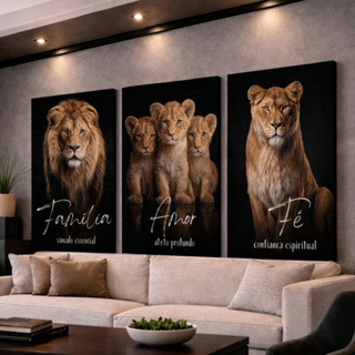 Kit Quadros Decorativos Leão Leoa 3 Filhotes Familia Rei Rainha Fé Amor Sala Quarto Hall em Oferta na Shopee