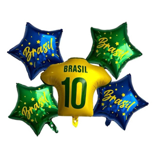 KIT C/5/10 BALÃO METALIZADO DA COPA CAMISA DO BRASIL 45CM em Oferta na Shopee