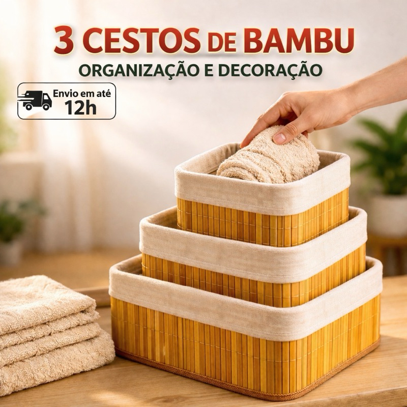 3 Cestos Organizadores de Bambu com Forro Lavável Multiuso Banheiro Cozinha Lavanderia Decoração Pequeno M Grande em Oferta na Shopee