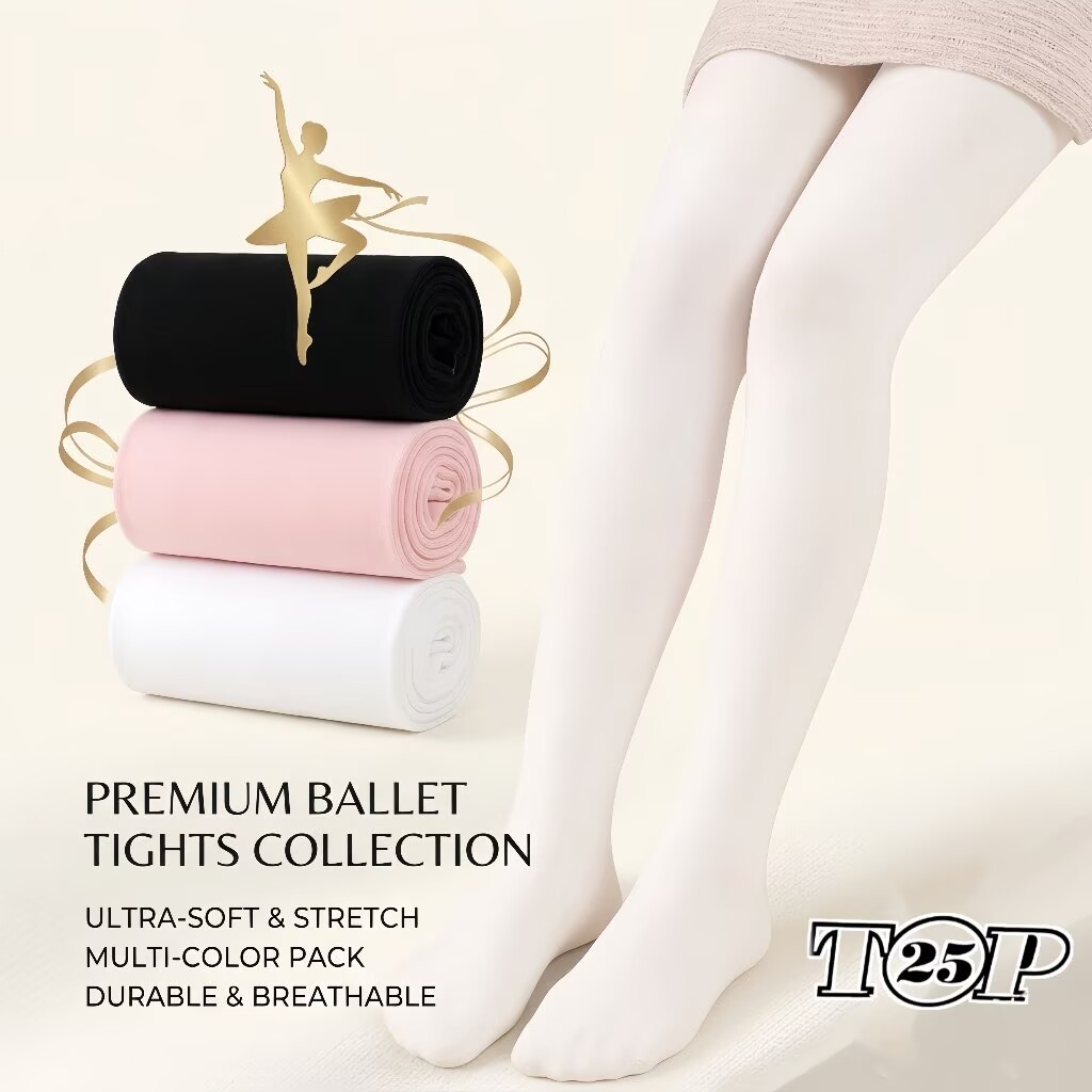 Meia Calça Cor de liso Infantil Menina para dança Bale Ballet 3 Cores: Preto / Branco / Rosa