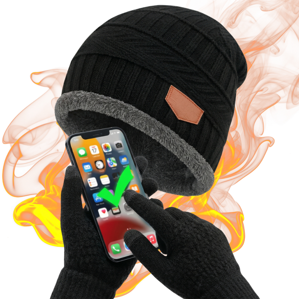 Kit Touca Inverno Forrada + Luva Touch Screen Unissex Super Quente