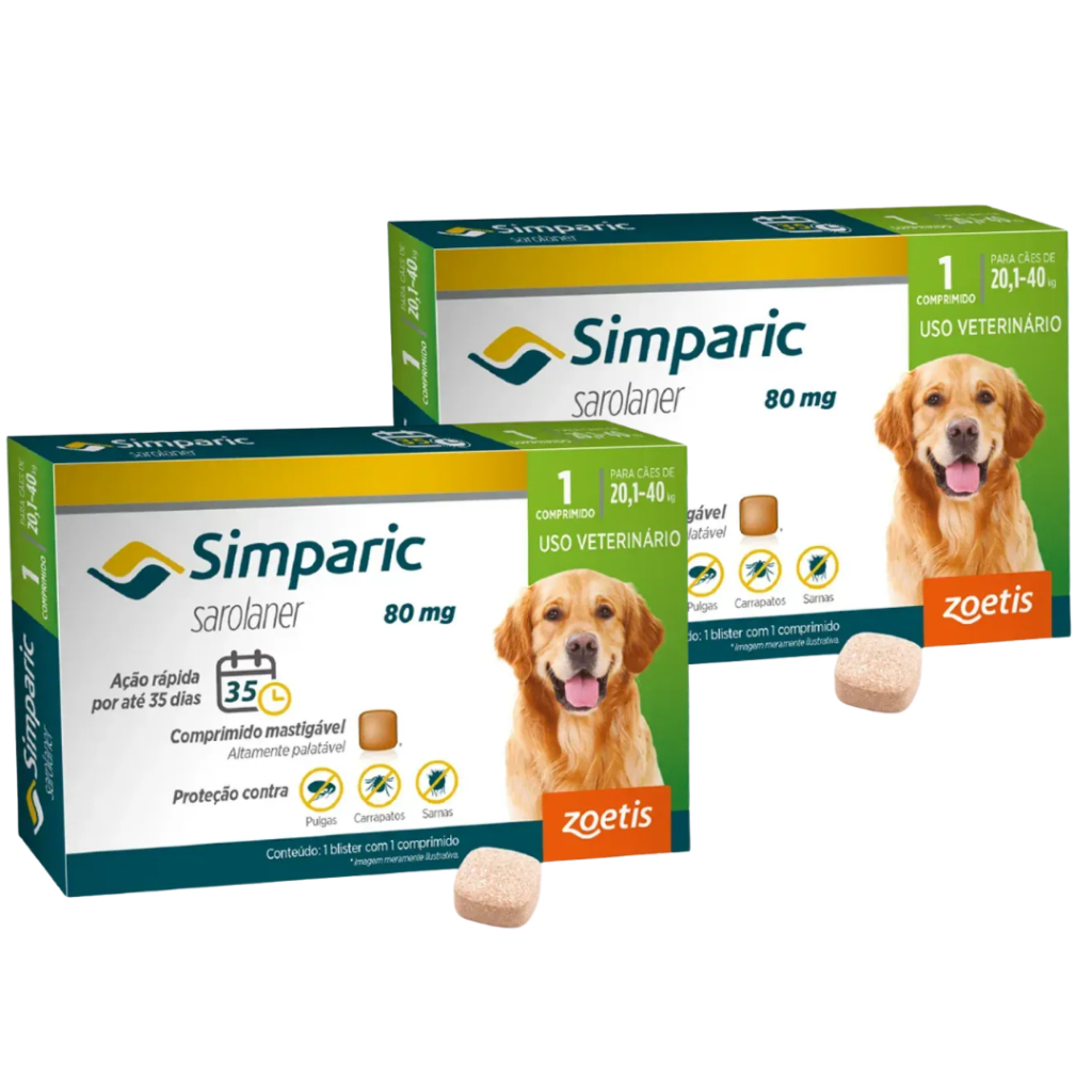 Kit 2x Simparic Antipulgas E Carrapatos Cães 20,1 A 40kg 1 Comprimido em Oferta na Shopee