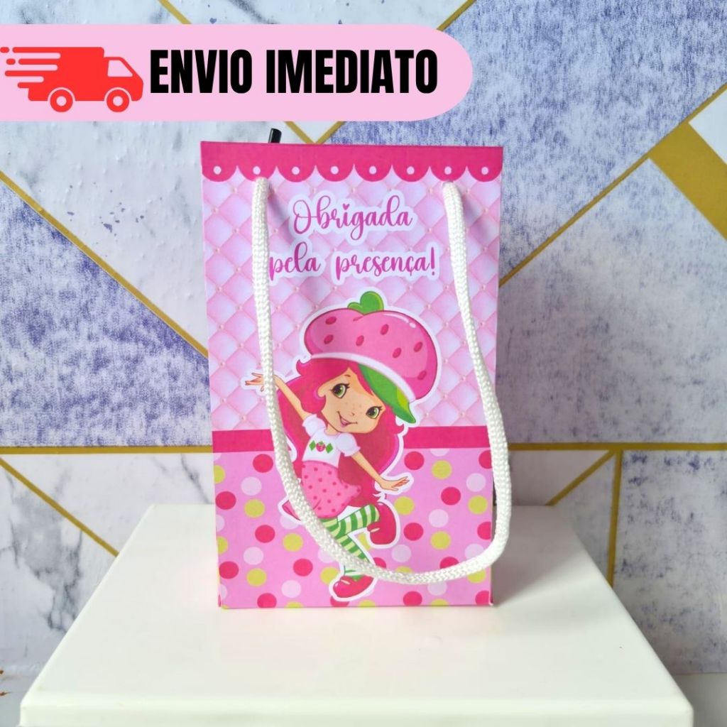 Kit 10 a 30 Sacolinhas Moranguinho Personalizados Lembrancinhas Mimo Festa Infantil Aniversário PEGUE E MONTE