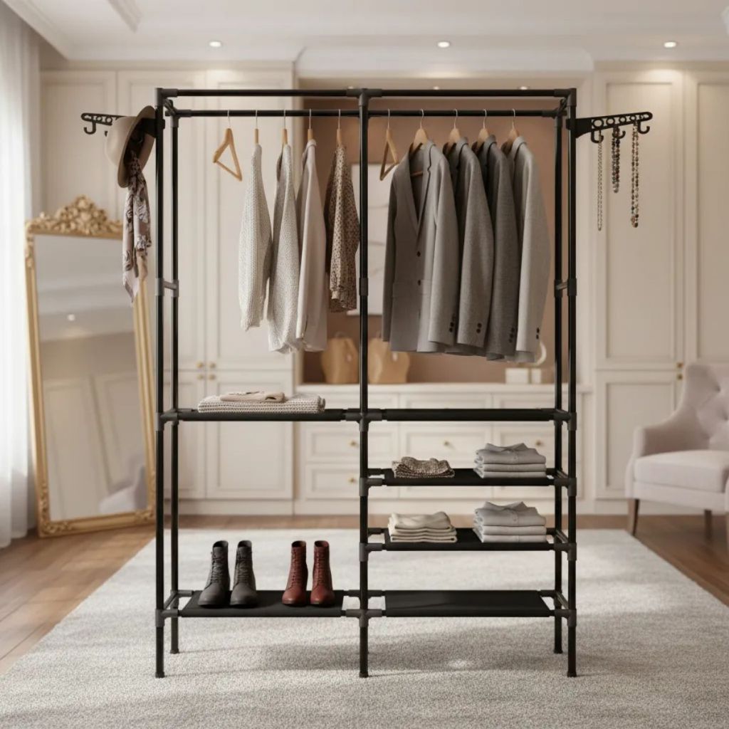 Guarda-Roupa Arara Portátil Desmontável Com Compartimentos Organizador de Roupas com Estrutura