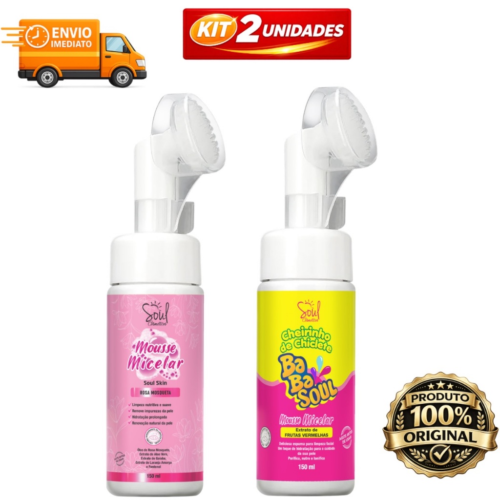 kit 2 mousse micelar , limpeza facail completa, hidratação, remove maquiagem, pele maçia