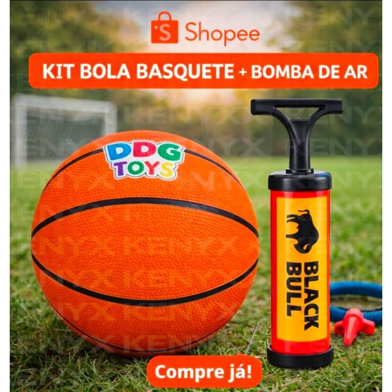 Kit Bola Basquete Infantil + Bomba Ar Manual Encher Bola Esporte Lazer Criança brinquedo diversão