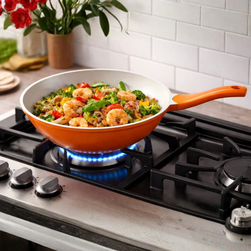 Panela Wok 30cm Revestimento Cerâmico Frigideira sem PTFE e PFOA cozinha por igual
