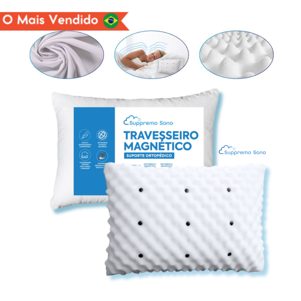 Travesseiro MAGNÉTICO Ortopédico Perfil Médio com Imãs Anti Ronco Terapêutico PRONTA ENTREGA