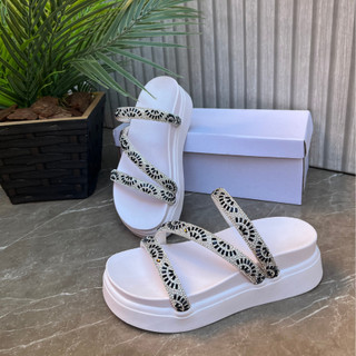 Papete Birken Plataforma Alta Sandália Feminina Flatform 3 Tira Z Strass Luxo Branca Nude Caramelo