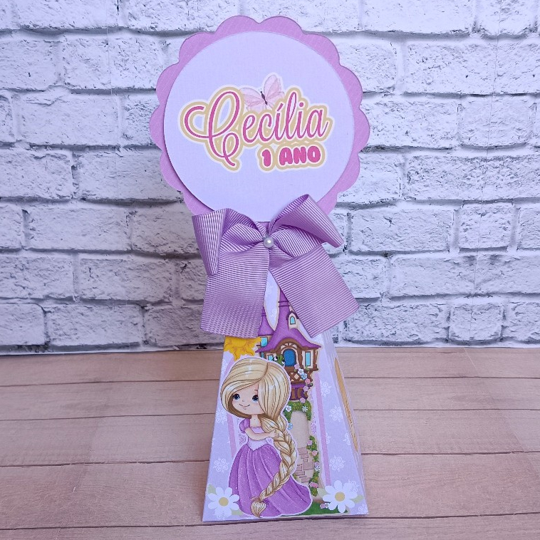 Caixa PIRÂMIDE Rapunzel Princesas Cute Personalizada | Lembrancinha Infantil | Caixinha Festa Pegue e Monte