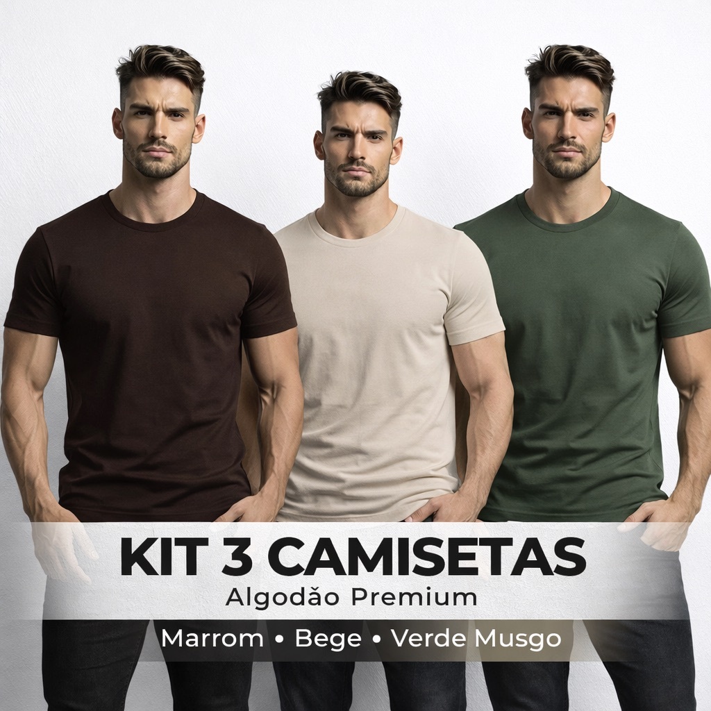 Kit 3 Camisetas Masculinas Básicas Premium 100% Algodão Confortável Dia a Dia Envio Rápido