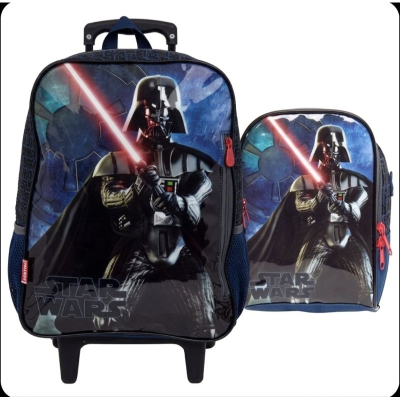​Kit Escolar Star Wars Darth Vader - Mochila de Rodinhas + Lancheira Térmica Original
