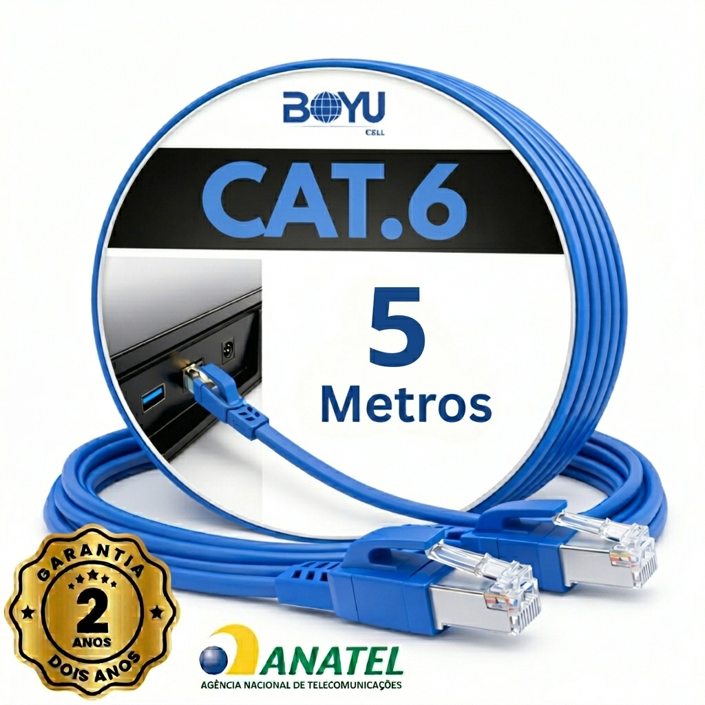 Cabo De Rede Lan Cat6 5m Internet Alta Velocidade Gigabit Homologado