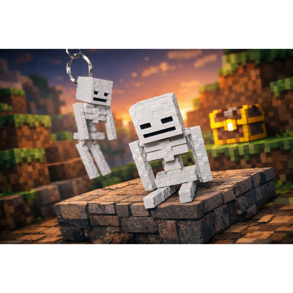 Chaveiro Esqueleto Pixel Articulado Minecraft