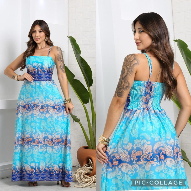 Vestido Longo Feminino Estampado Inspiração Verão