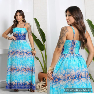 Vestido Longo Feminino Estampado Inspiração Verão