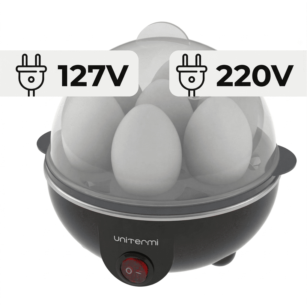 Cozedor de Ovos Elétrico à Vapor Portátil Preto 127V ou 220V p/ 7  Ovos - Unitermi