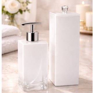 Kit Lavabo Saboneteira com Porta Escova em Vidro Square Branco Degrade em Oferta na Shopee