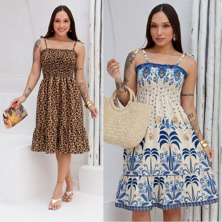 VESTIDO FEMININA ESTAMPADA ELASTEX COM ALÇA ELEGANTE em Oferta na Shopee