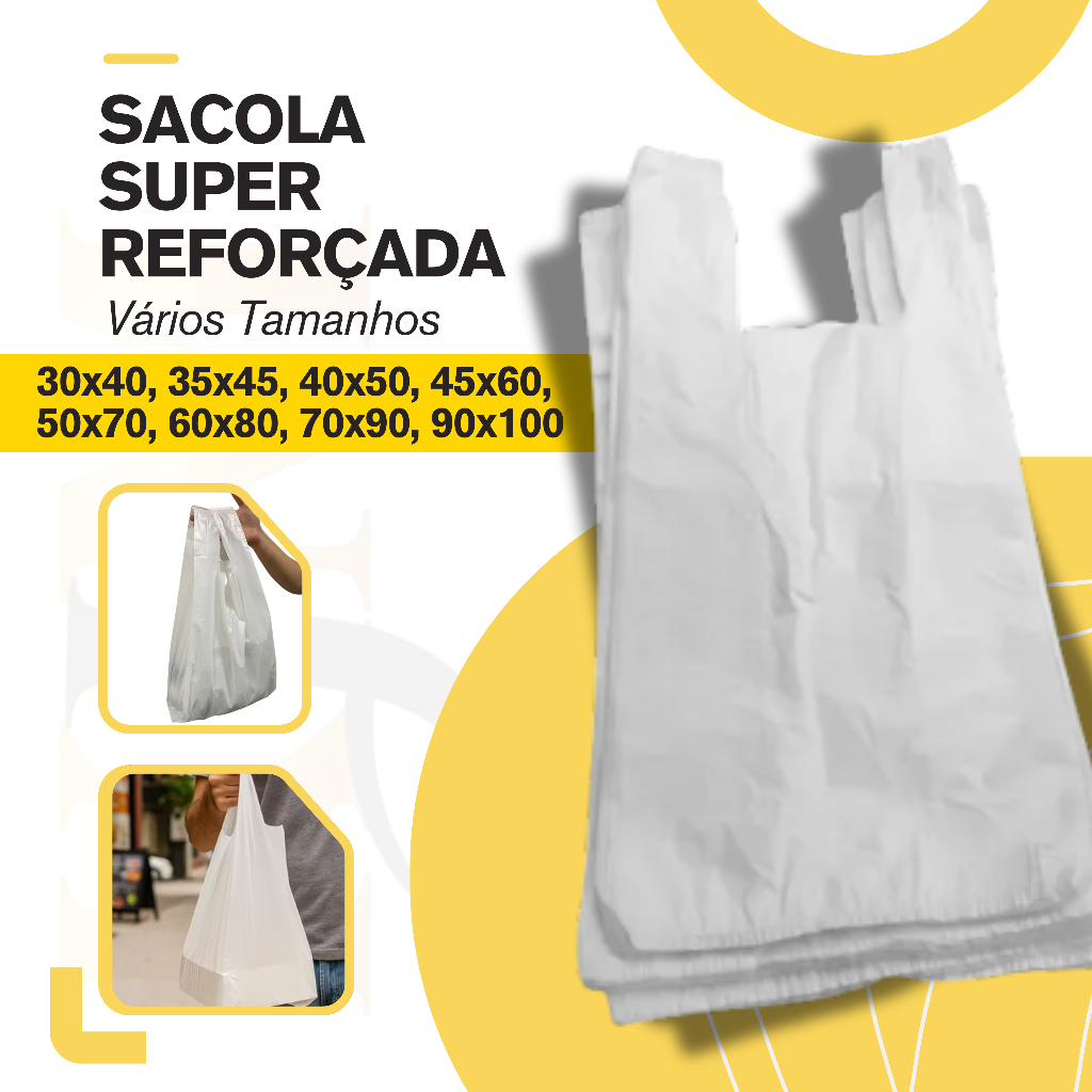 Sacola Plástica Branca Reforçada Resistente  E Grossa 1KG - Reciclada Vários Tamanhos