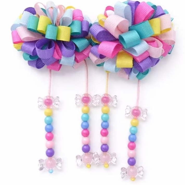 Detalhes do Laços Pompom Colorido Com Miçangas Unidade Ou Par Acessórios de Cabelo no Bico de Pato