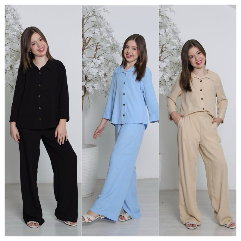 Conjunto menina Infantil juvenil calça e camisa manga longa inverno alfaiataria viscose