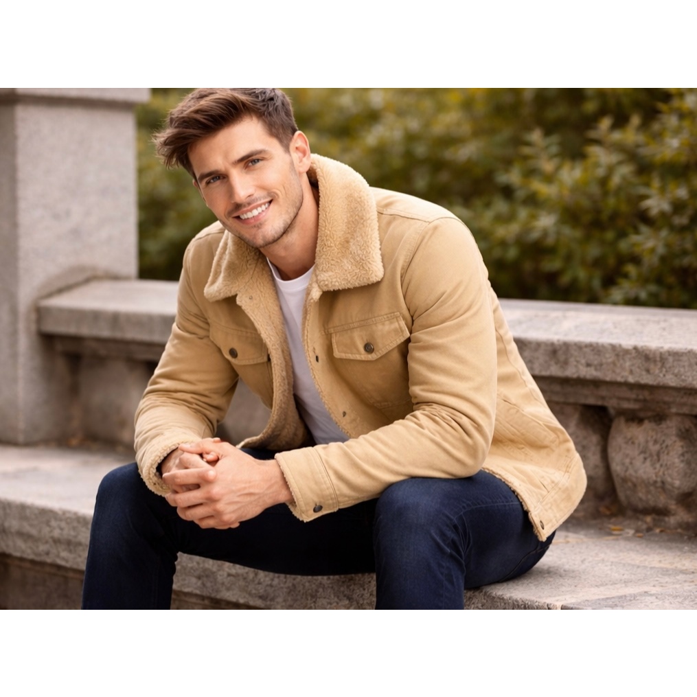 Jaqueta Bomber De Sarja Forrada Slim Fit Importada Frio — imagem 2 de 2