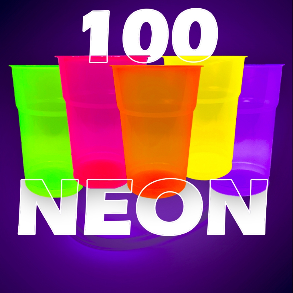 100 Unidades de Copo Neon Brilha na Luz UltraVioleta 300ml Festa em Oferta na Shopee