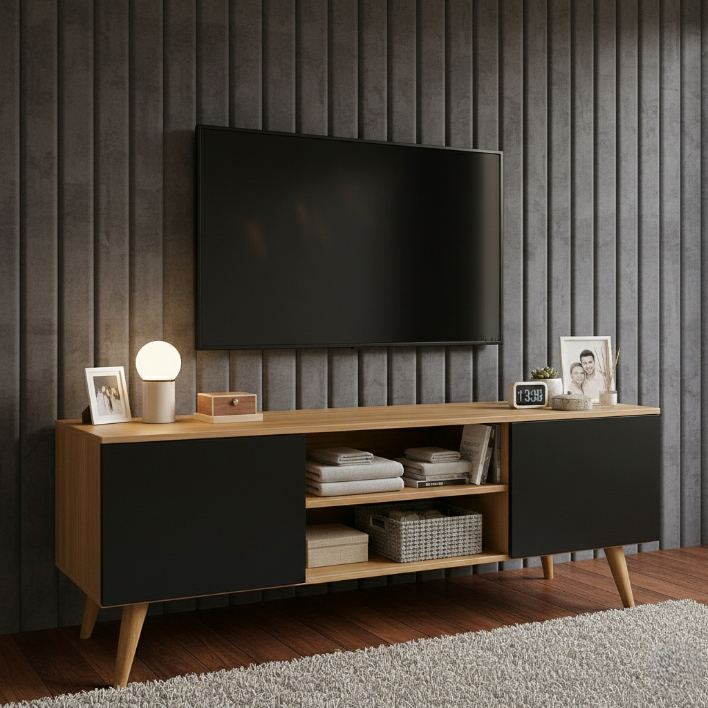 Rack Estilo Retrô de TV até 50 Polegadas com Pés Palito, 2 Portas e Prateleira - Ideal para Sala