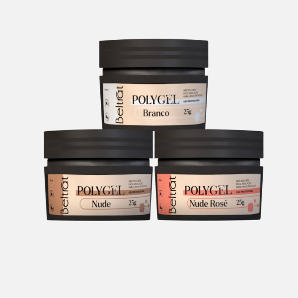 PolyGel Beltrat 25g Nude, Nude Rose e Branco Textura Lisa, Alta Resistência e Resultado Natural