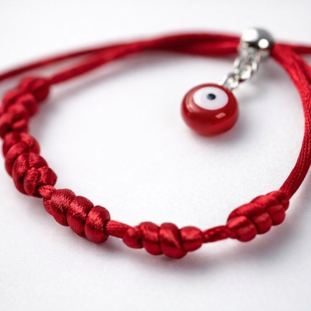 Pulseira Sete Nós Vermelha Kabbalah Olho Grego Cetim